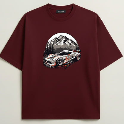 Exige Series 3 French Terry Oversized 5-Sleeve T-Shirt  - Royal Maroon