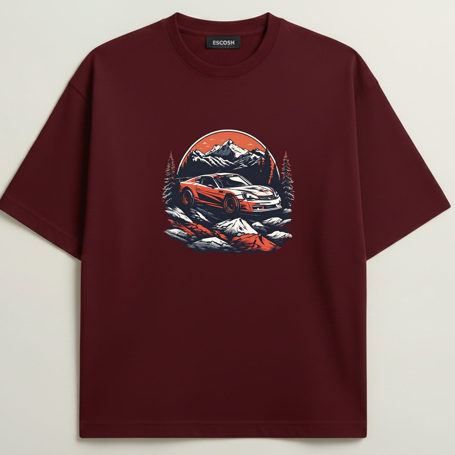 Porsche 911 GT3 French Terry Oversized 5-Sleeve T-Shirt  - Royal Maroon