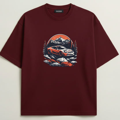 Porsche 911 GT3 French Terry Oversized 5-Sleeve T-Shirt  - Royal Maroon