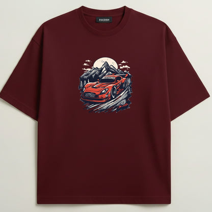 Chevrolet Corvette French Terry Oversized 5-Sleeve T-Shirt  - Royal Maroon