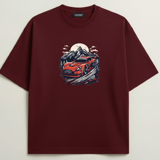 Chevrolet Corvette French Terry Oversized 5-Sleeve T-Shirt  - Royal Maroon