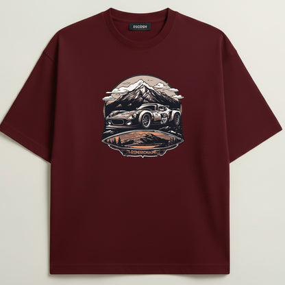 Shelby Cobra French Terry Oversized 5-Sleeve T-Shirt  - Royal Maroon
