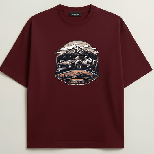 Shelby Cobra French Terry Oversized 5-Sleeve T-Shirt  - Royal Maroon