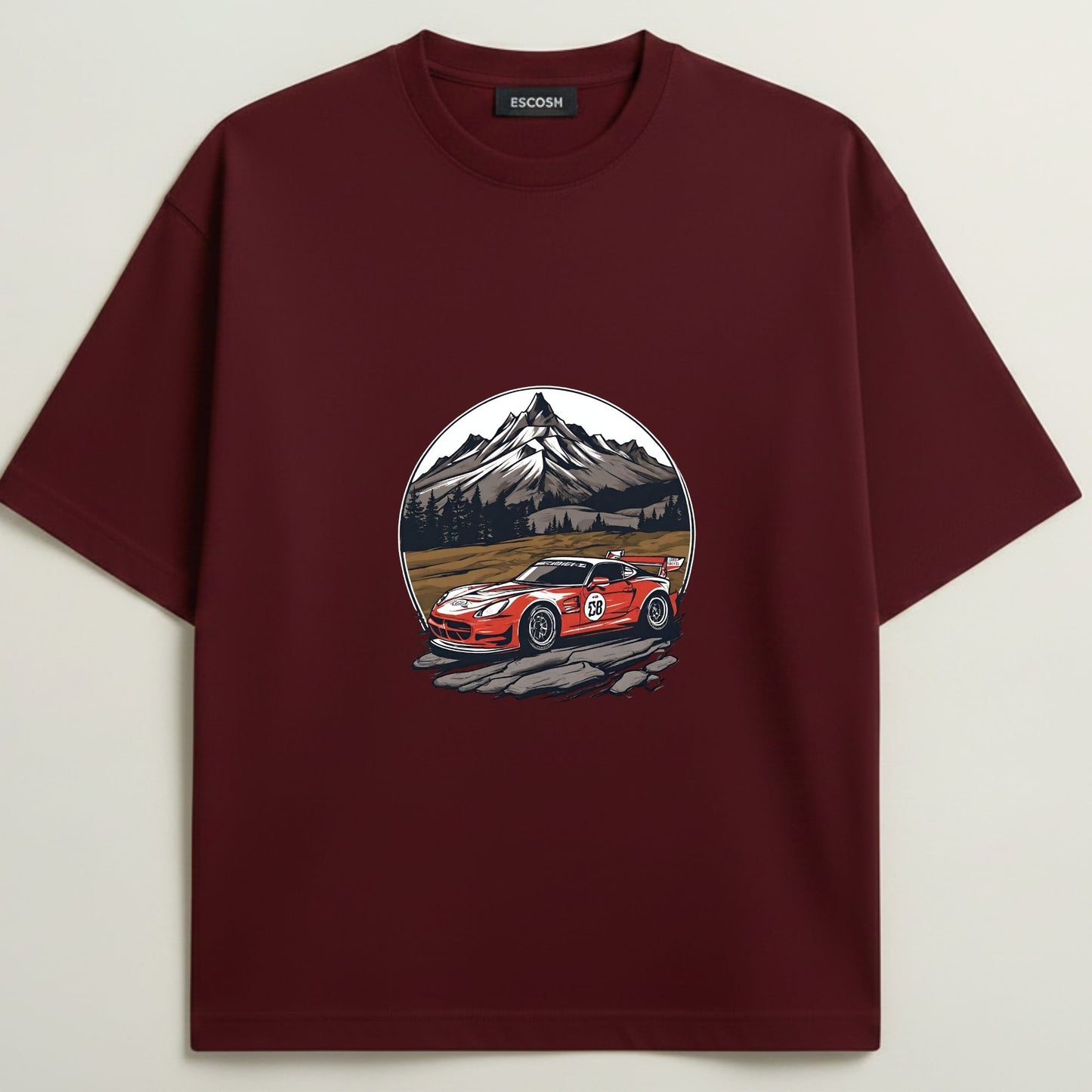 Exige S3 French Terry Oversized 5-Sleeve T-Shirt  - Royal Maroon