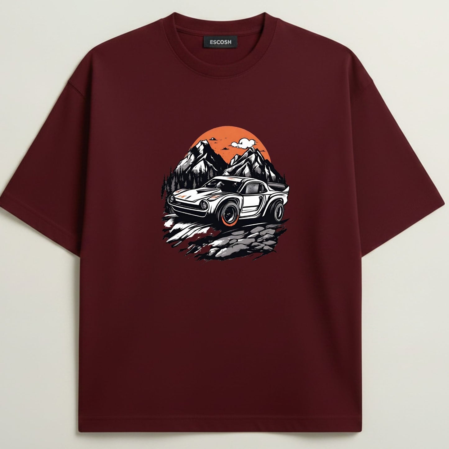 Porsche 911 French Terry Oversized 5-Sleeve T-Shirt  - Royal Maroon