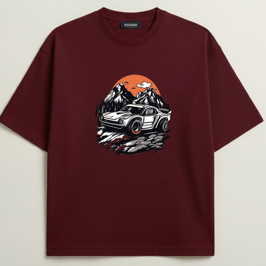 Porsche 911 French Terry Oversized 5-Sleeve T-Shirt  - Royal Maroon