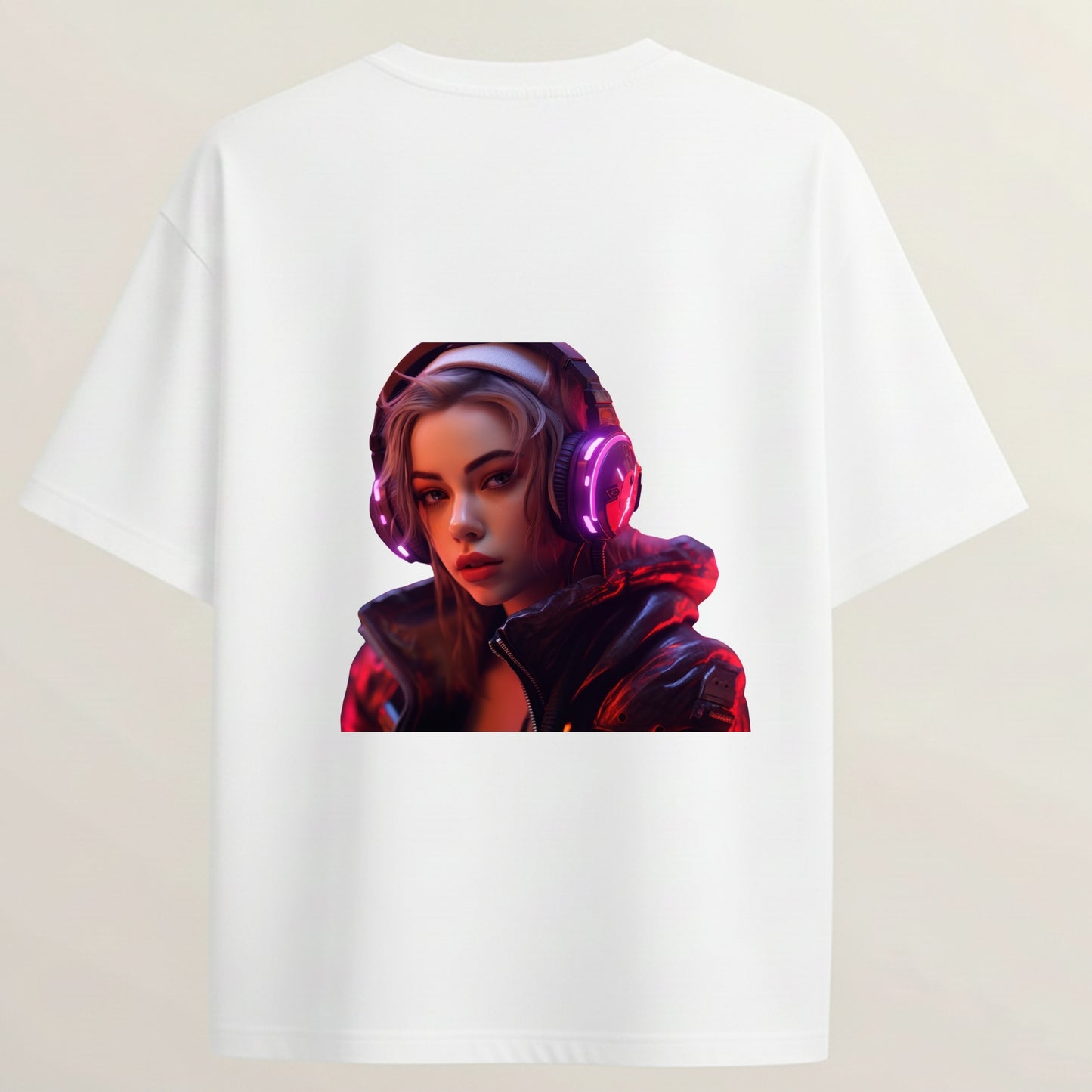 DJ Girl French Terry Oversized 5-Sleeve T-Shirt  - White