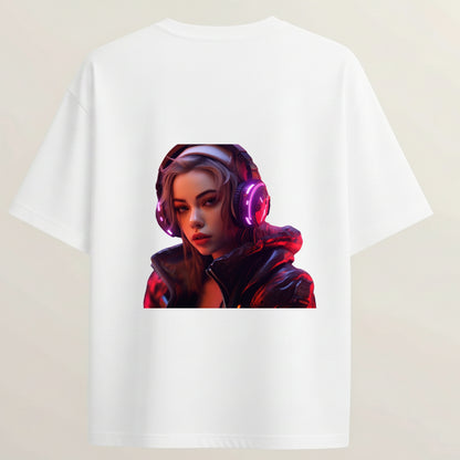 DJ Girl French Terry Oversized 5-Sleeve T-Shirt  - White