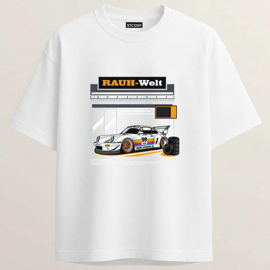 PORSCHE 99 EDITION French Terry Oversized 5-Sleeve T-Shirt  - White