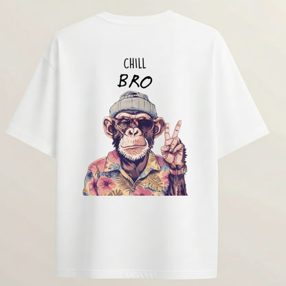 Chill Bro French Terry Oversized 5-Sleeve T-Shirt  - White
