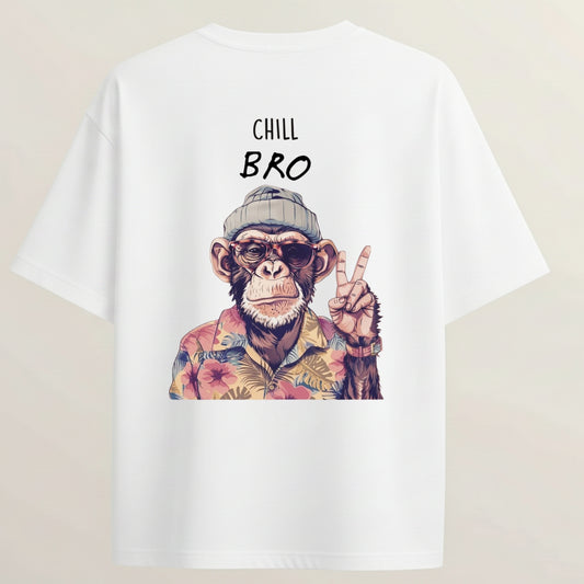 Chill Bro French Terry Oversized 5-Sleeve T-Shirt  - White