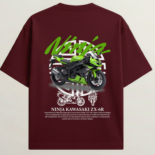 Ninja French Terry Oversized 5-Sleeve T-Shirt - Royal Maroon