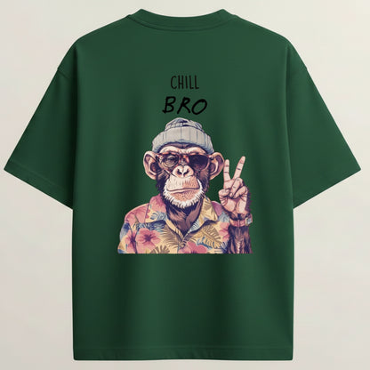 Chill Bro French Terry Oversized 5-Sleeve T-Shirt  - Bottle Green