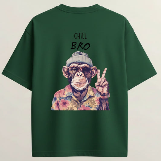 Chill Bro French Terry Oversized 5-Sleeve T-Shirt  - Bottle Green