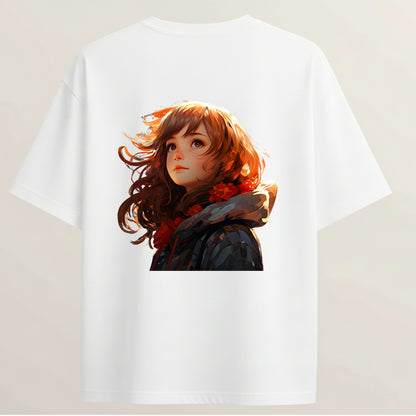 Autumn Girl Era French Terry Oversized 5-Sleeve T-Shirt  - White