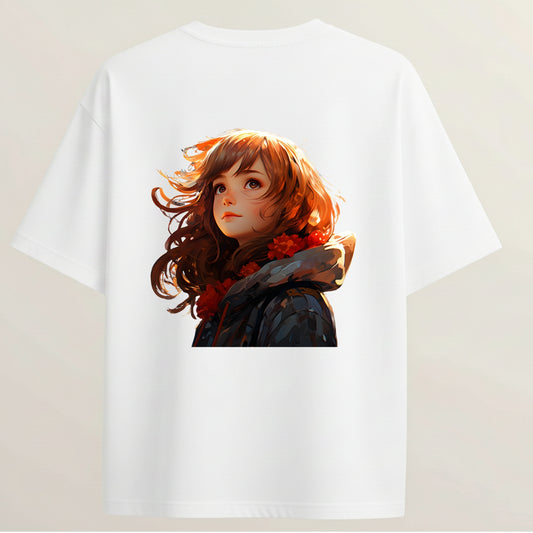 Autumn Girl Era French Terry Oversized 5-Sleeve T-Shirt  - White