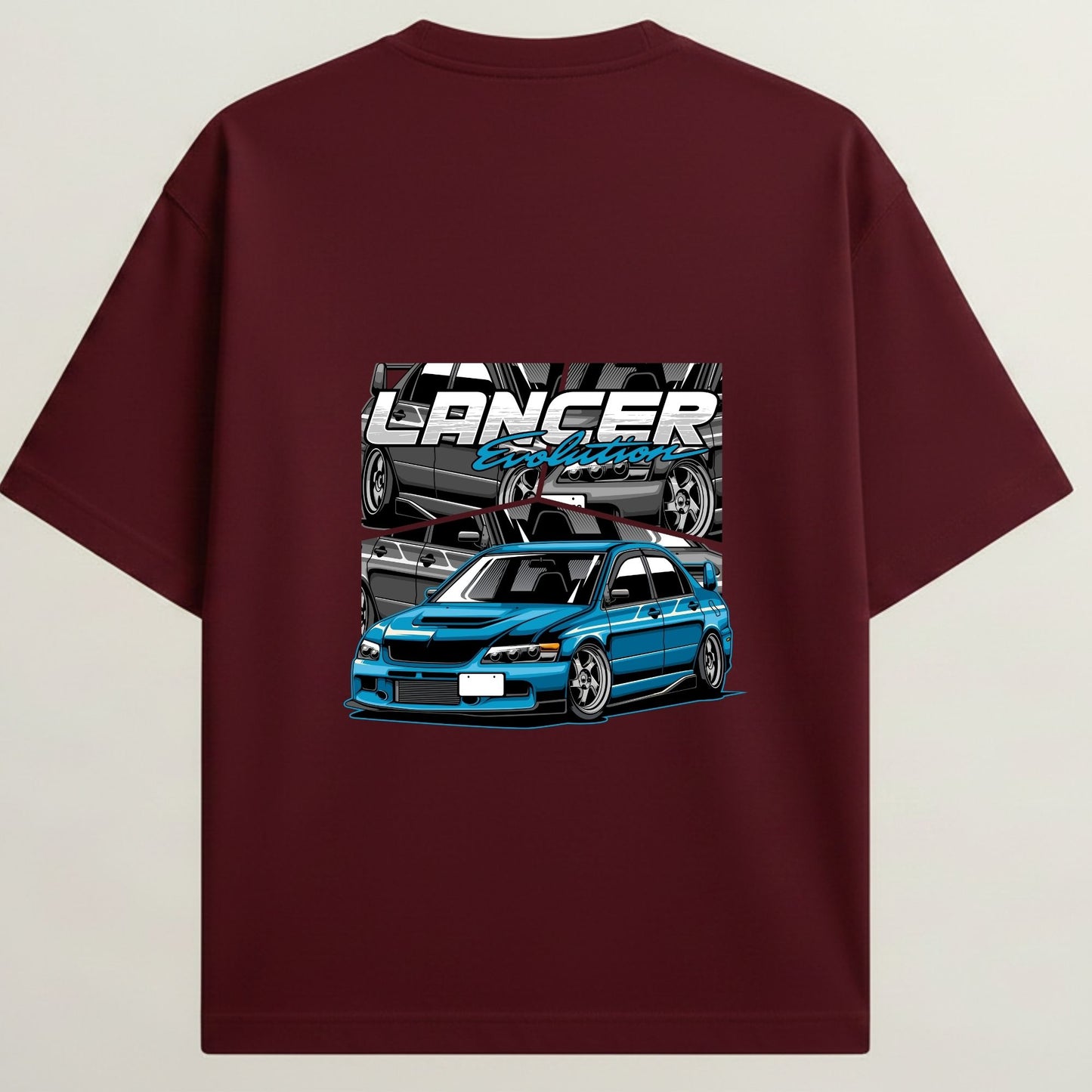 Lancer Evo French Terry Oversized 5-Sleeve T-Shirt - Royal Maroon