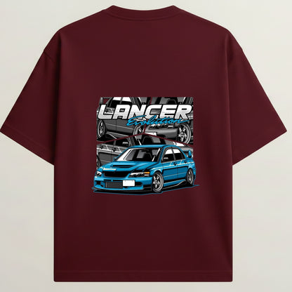 Lancer Evo French Terry Oversized 5-Sleeve T-Shirt - Royal Maroon