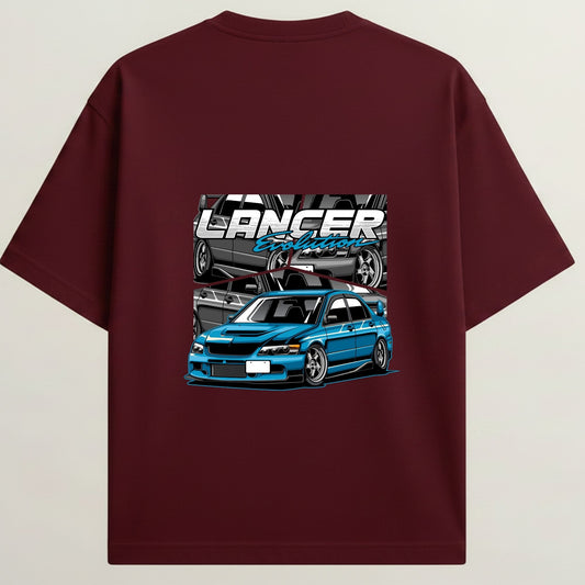 Lancer Evo French Terry Oversized 5-Sleeve T-Shirt - Royal Maroon
