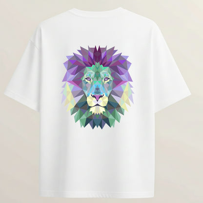 Lion French Terry Oversized 5-Sleeve T-Shirt  - White