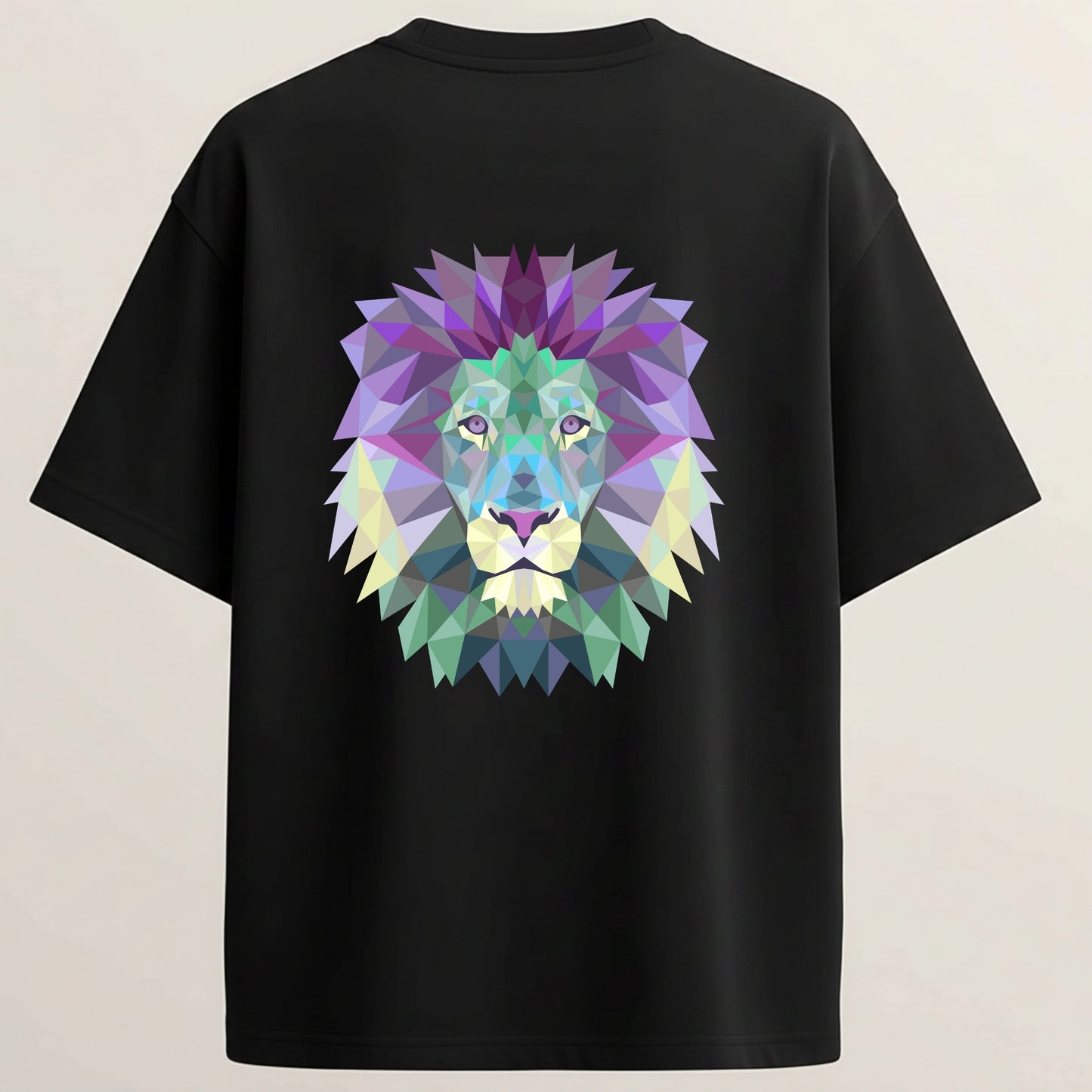 Lion French Terry Oversized 5-Sleeve T-Shirt  - Midnight Black