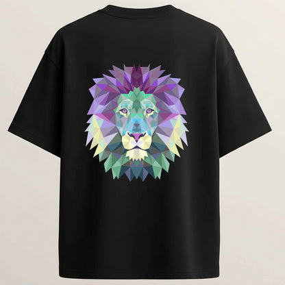 Lion French Terry Oversized 5-Sleeve T-Shirt  - Midnight Black