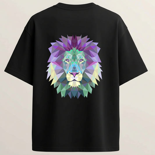 Lion French Terry Oversized 5-Sleeve T-Shirt  - Midnight Black