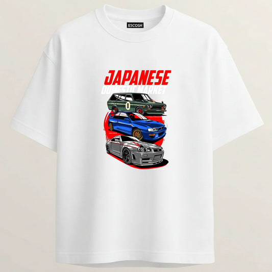 JAPANESE EDITION French Terry Oversized 5-Sleeve T-Shirt  - White