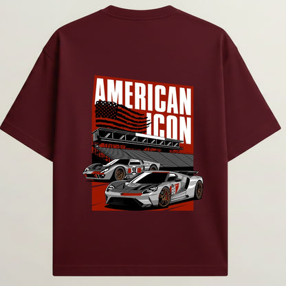 Ford GT French Terry Oversized 5-Sleeve T-Shirt - Royal Maroon