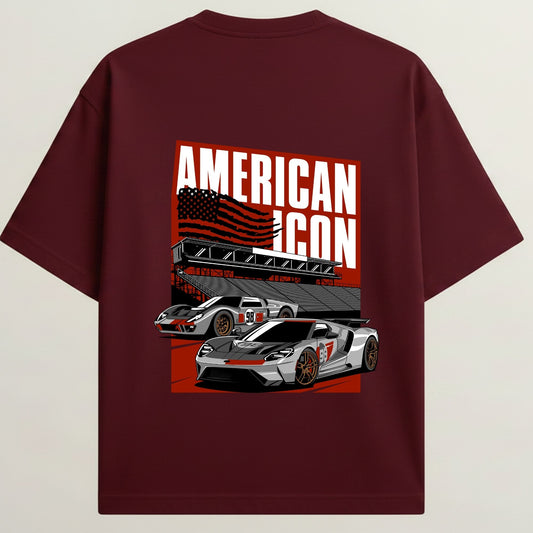 Ford GT French Terry Oversized 5-Sleeve T-Shirt - Royal Maroon