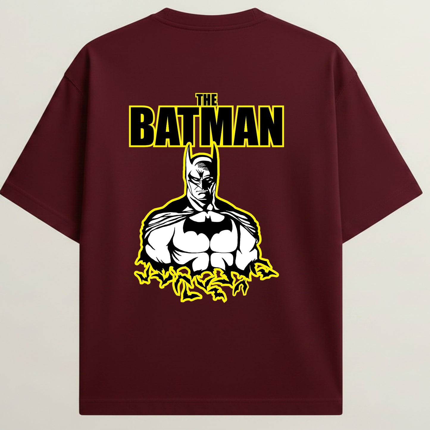 Batman French Terry Oversized 5-Sleeve T-Shirt  - Royal Maroon