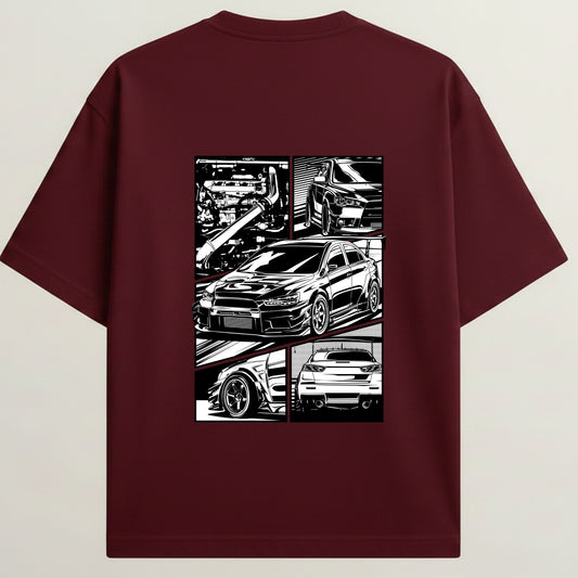 GTR French Terry Oversized 5-Sleeve T-Shirt - Royal Maroon