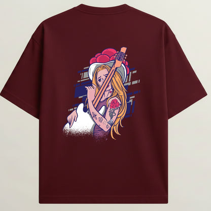 Guitar Model French Terry Oversized 5-Sleeve T-Shirt  -  Royal Maroon