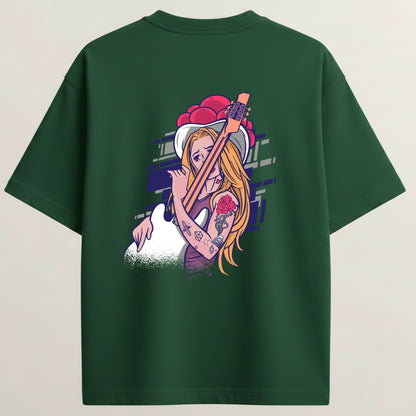 Guitar Model French Terry Oversized 5-Sleeve T-Shirt  -  Bottle Green