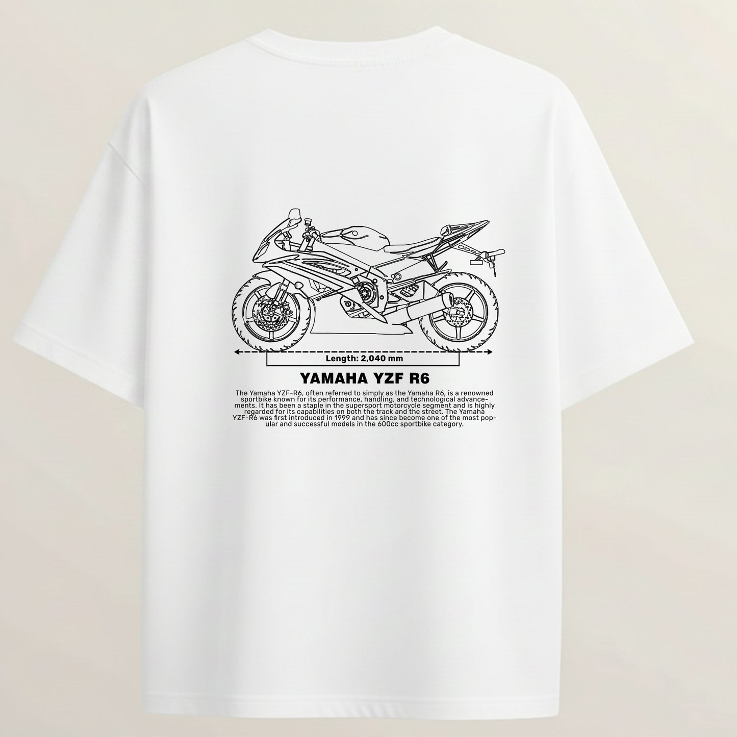 Yamaha YZF R6 French Terry Oversized 5-Sleeve T-Shirt  - White