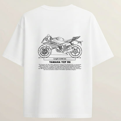 Yamaha YZF R6 French Terry Oversized 5-Sleeve T-Shirt  - White