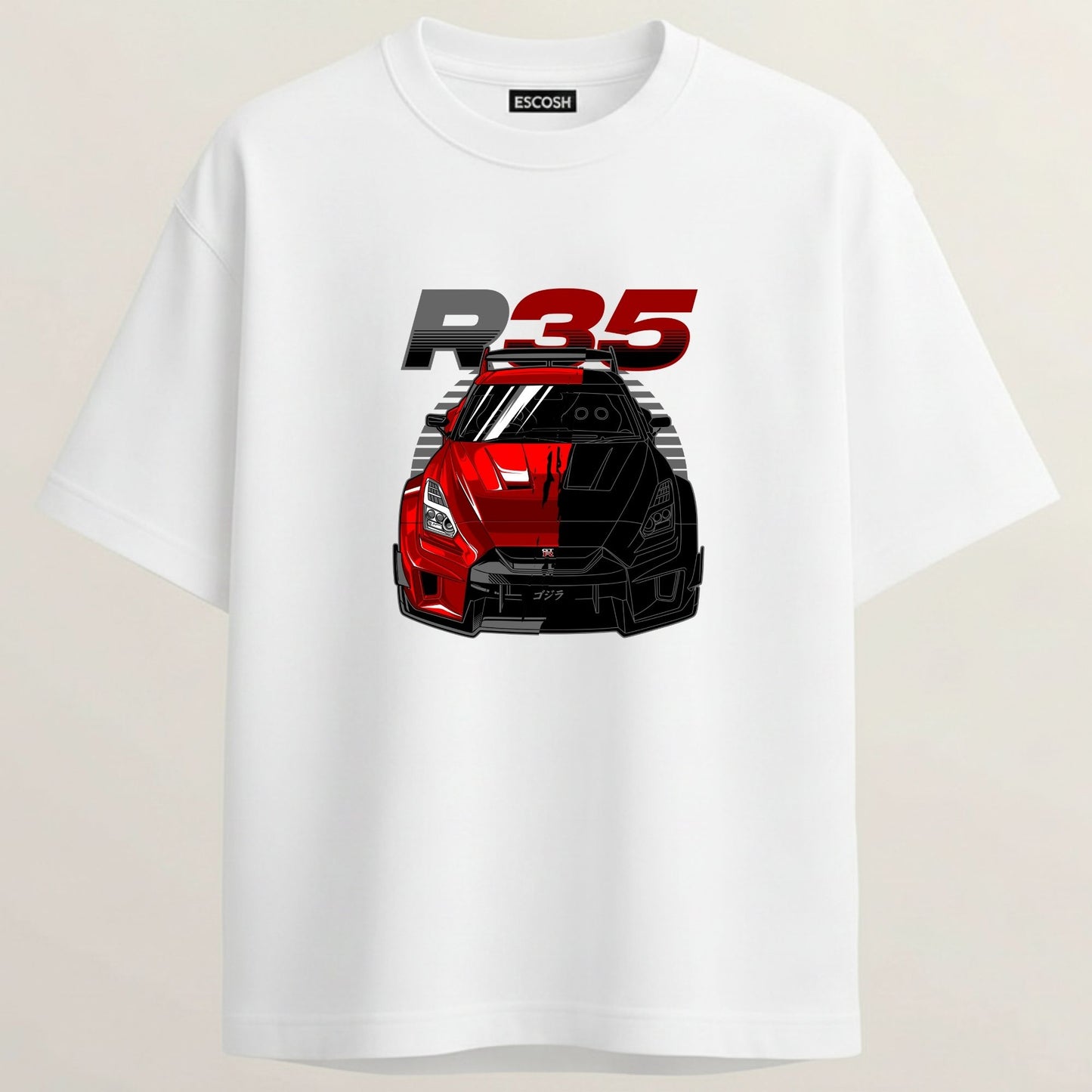 GTR R35 French Terry Oversized 5-Sleeve T-Shirt  - White