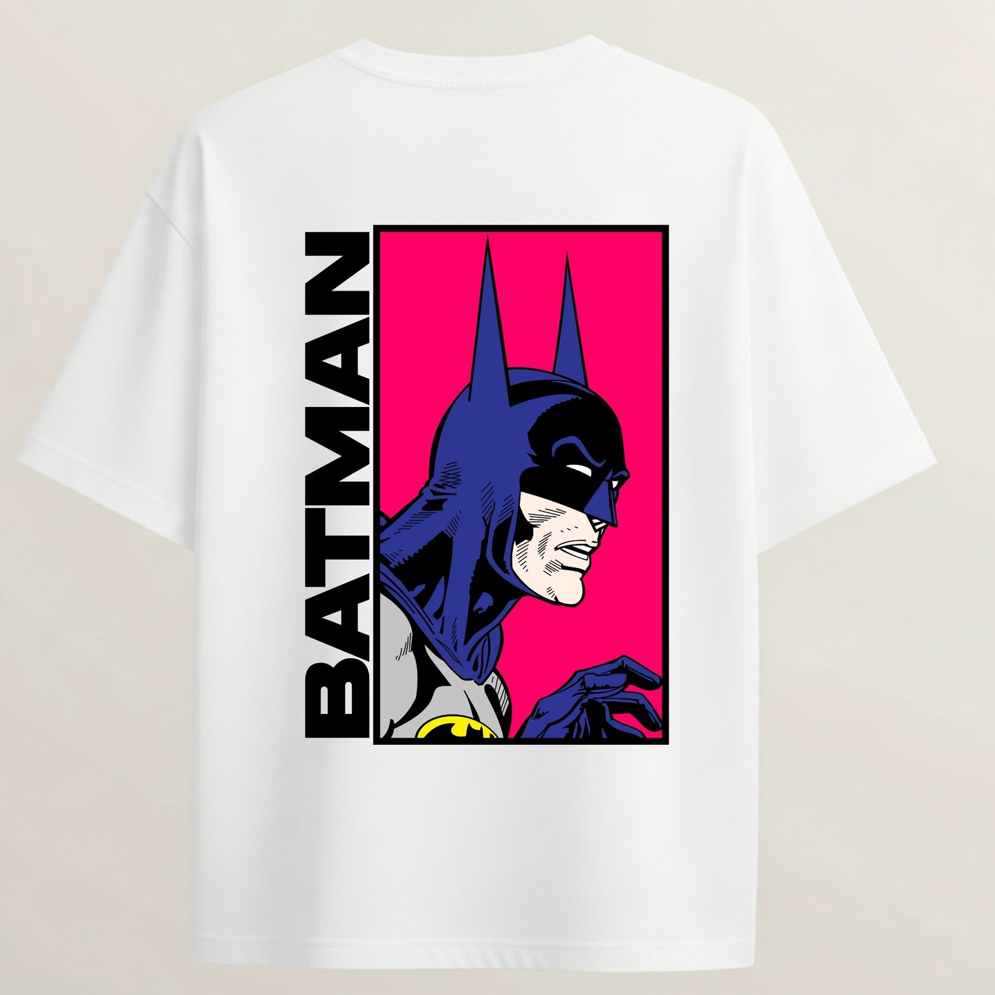 Batman Pose French Terry Oversized 5-Sleeve T-Shirt  - White