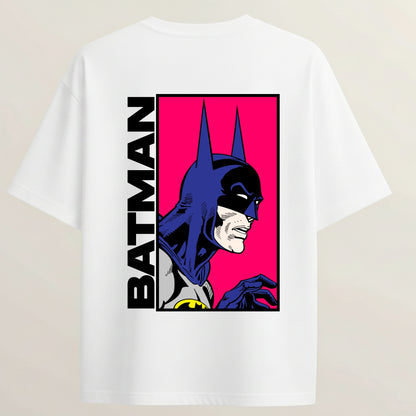 Batman Pose French Terry Oversized 5-Sleeve T-Shirt  - White