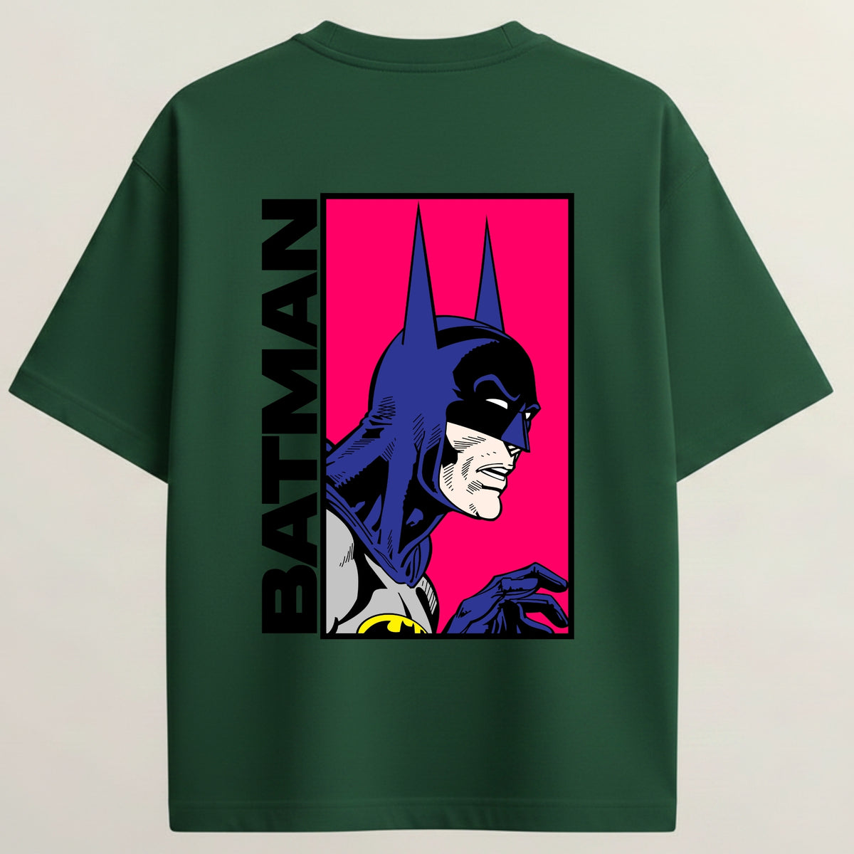 Batman Pose French Terry Oversized 5-Sleeve T-Shirt  - Bottle Green