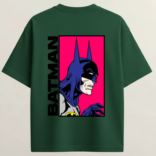 Batman Pose French Terry Oversized 5-Sleeve T-Shirt  - Bottle Green