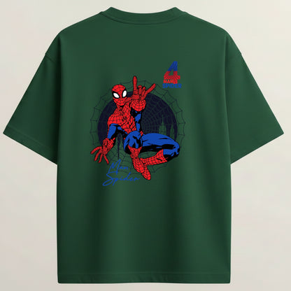 Spider Man 4 French Terry Oversized 5-Sleeve T-Shirt  - Bottle Green