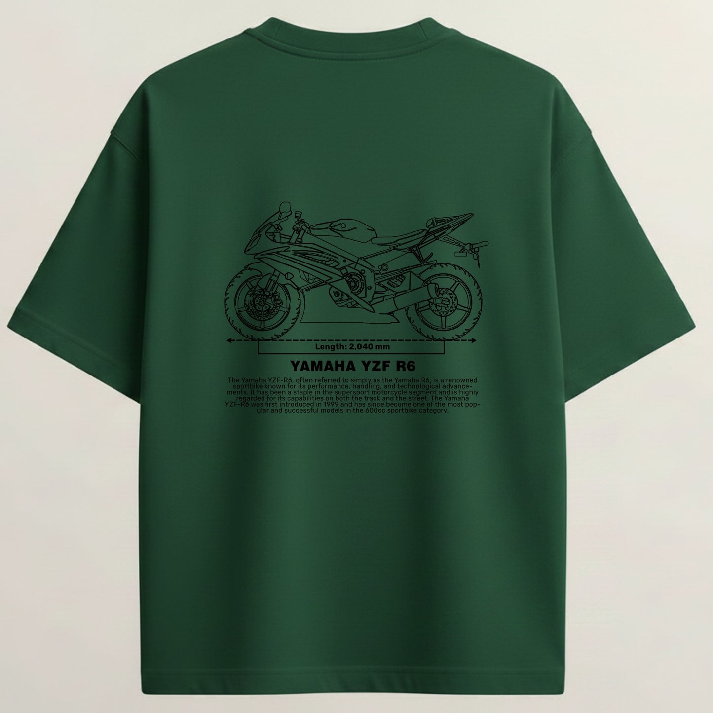 Yamaha YZF R6 French Terry Oversized 5-Sleeve T-Shirt  - Bottle Green