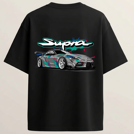 Supra French Terry Oversized 5-Sleeve T-Shirt  - Midnight Black