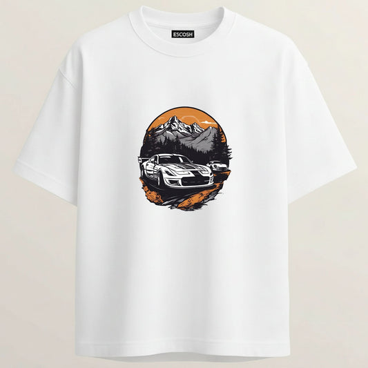 CORVETTE C6 EDITION French Terry Oversized 5-Sleeve T-Shirt  -  White