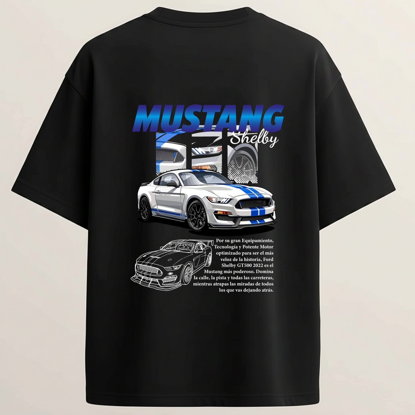Mustang Shelby GT500 French Terry Oversized 5-Sleeve T-Shirt  - Midnight Black