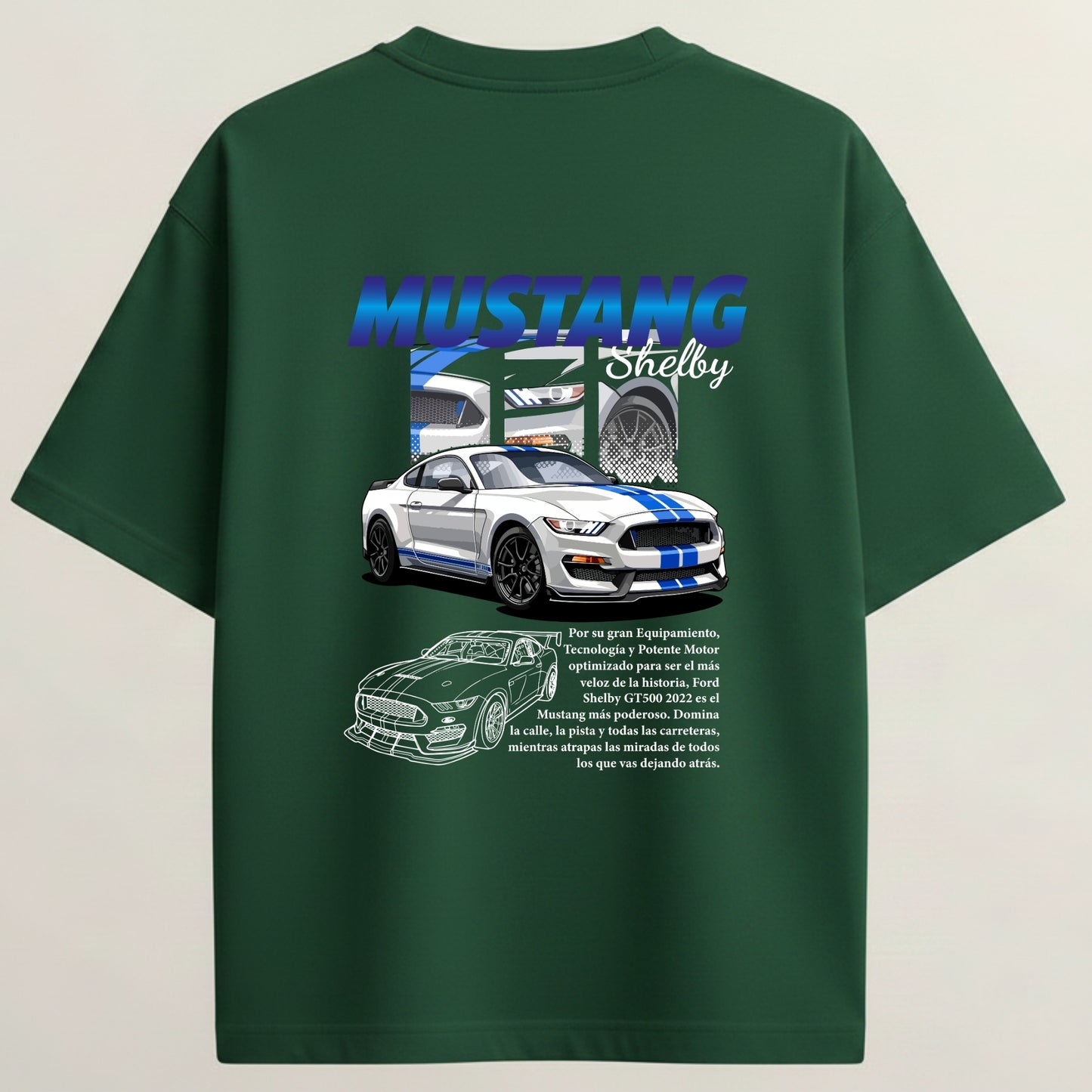 Mustang Shelby GT500 French Terry Oversized 5-Sleeve T-Shirt  - Bottle Green