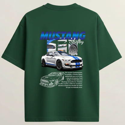 Mustang Shelby GT500 French Terry Oversized 5-Sleeve T-Shirt  - Bottle Green