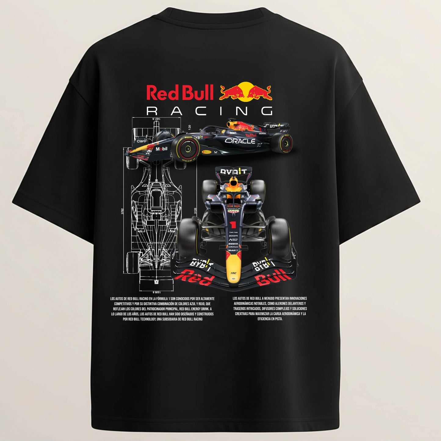 RB F1 Racing French Terry Oversized 5-Sleeve T-Shirt  - Midnight Black