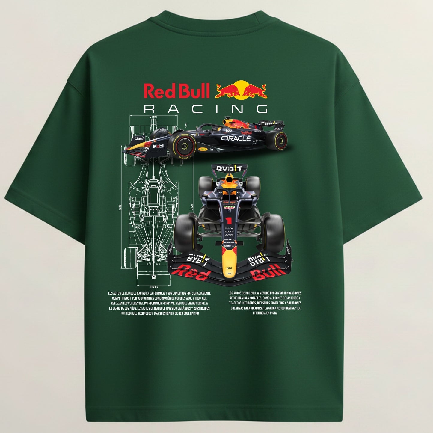 RB F1 Racing French Terry Oversized 5-Sleeve T-Shirt  - Bottle Green